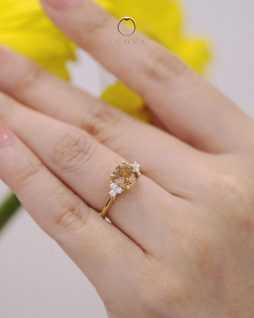 7 stone ring Cushion-cut yellow sapphire gemstone with 6 side diamonds