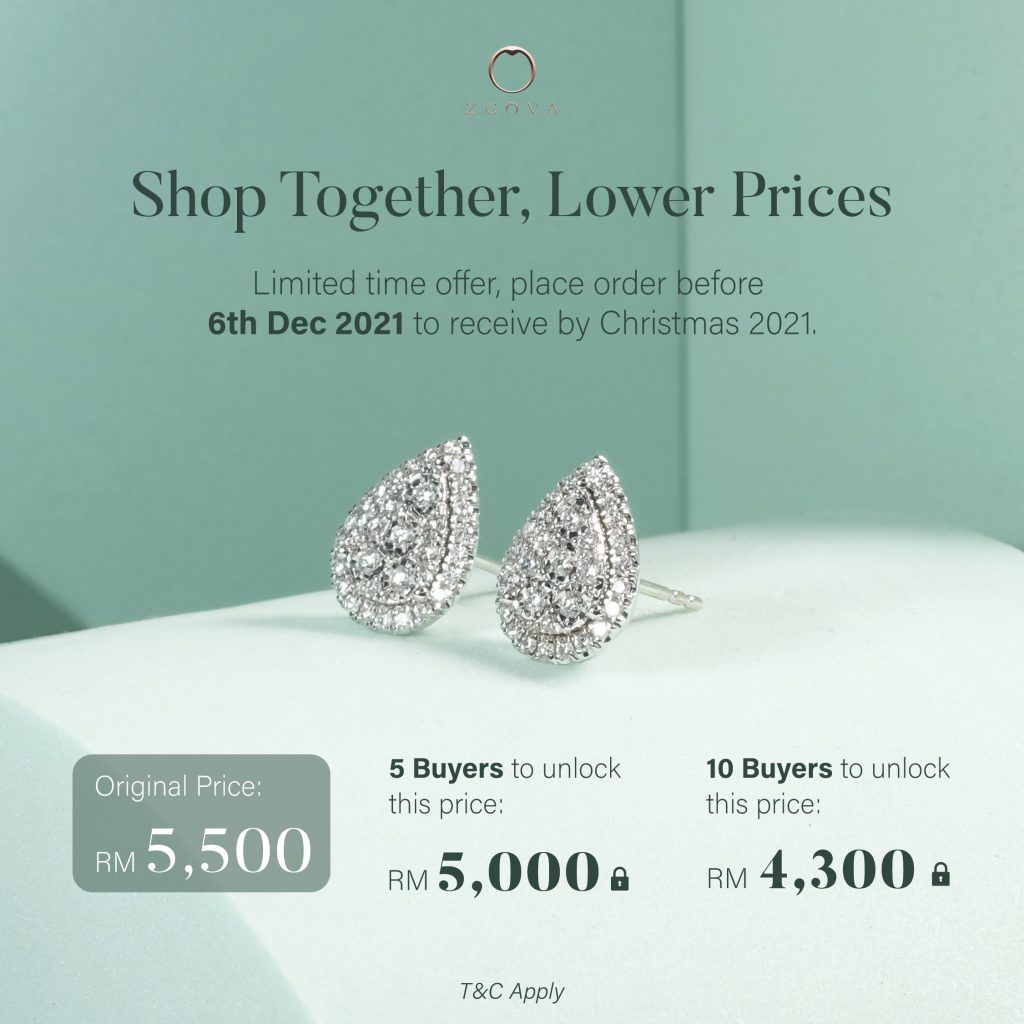 zcova group buy promotion for halo diamond earrings