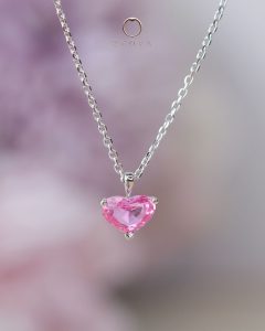 Heart Shaped Pink Sapphire Gemstone Pendant Necklace White Gold