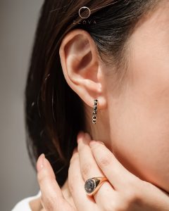 Inverted Black Diamond 18K Gold Earring