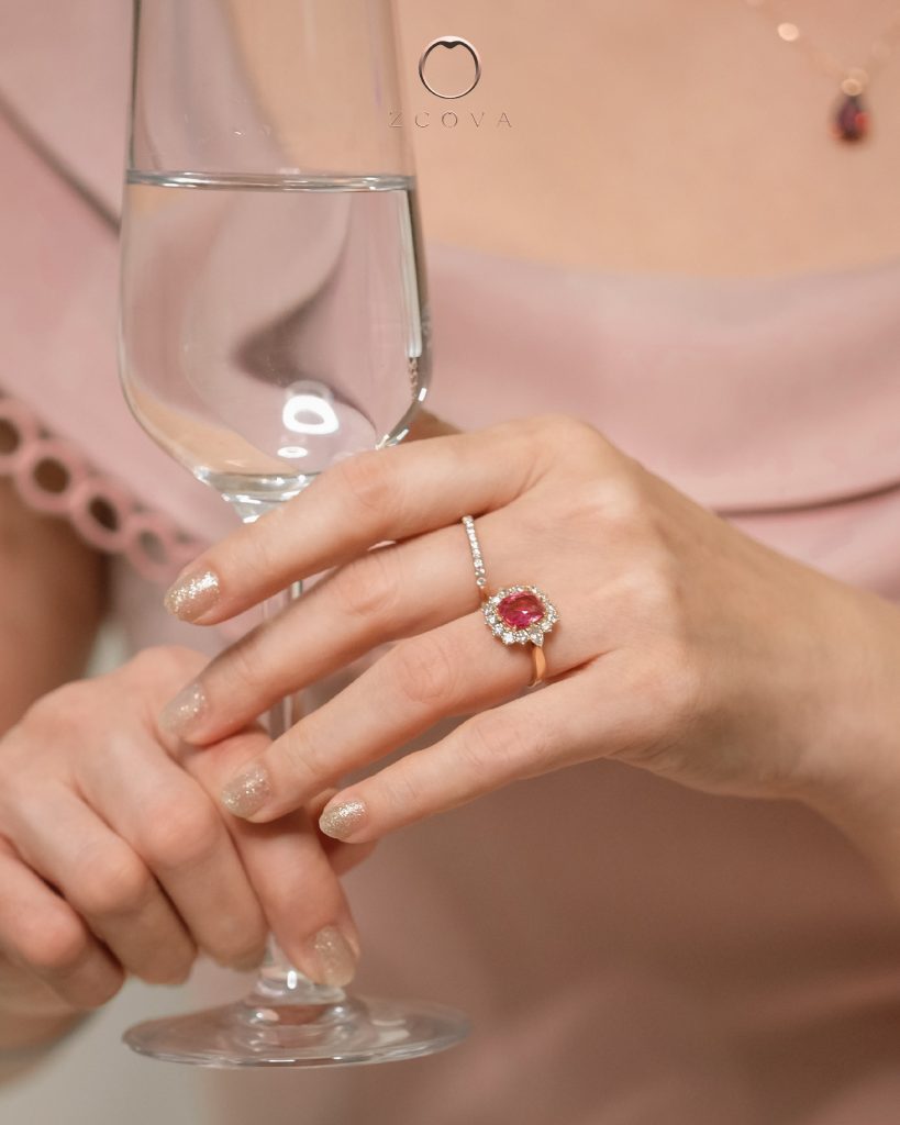 Padparadscha Sapphire Ring on Hand Classy Elegant Rose Gold
