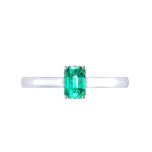 Emerald gemstone with hidden halo engagement ring