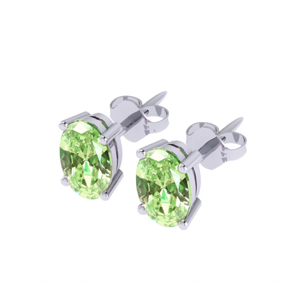 Oval-cut Green sapphire stud earring
