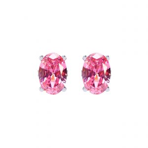Oval-cut pink sapphire gemstone stud earring