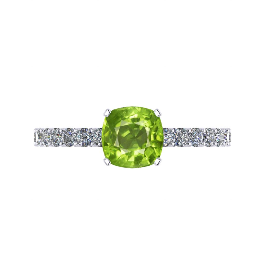 Tourmaline Gemstone with pave engagement ring