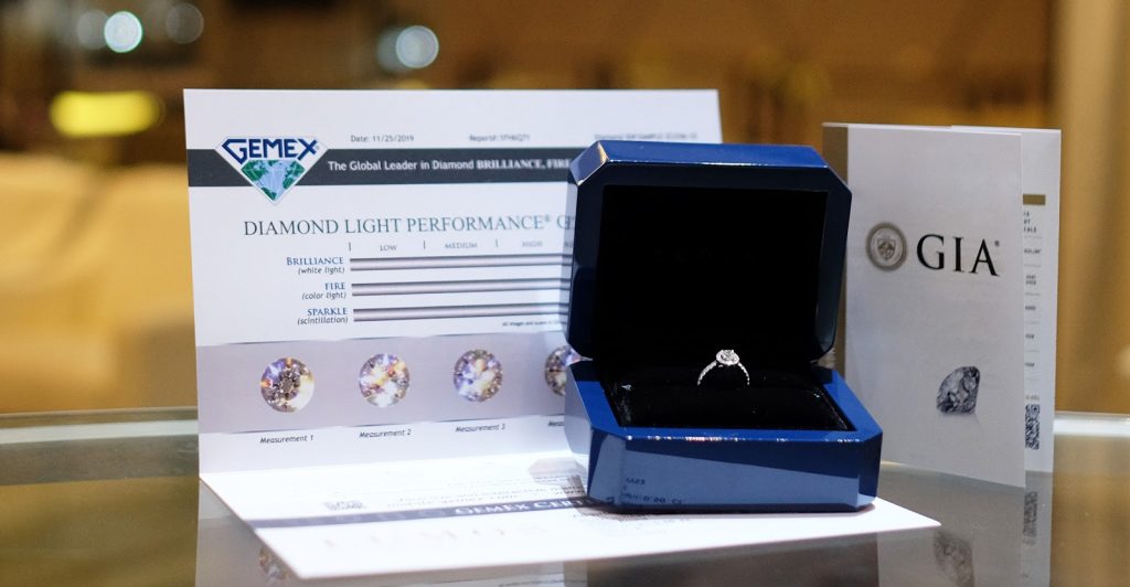 ZCOVA dual certificate GIA and Gemex; diamond certificate
