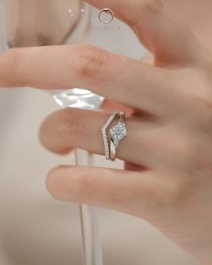 3 stone bypass engagement ring; crossover engagement ring