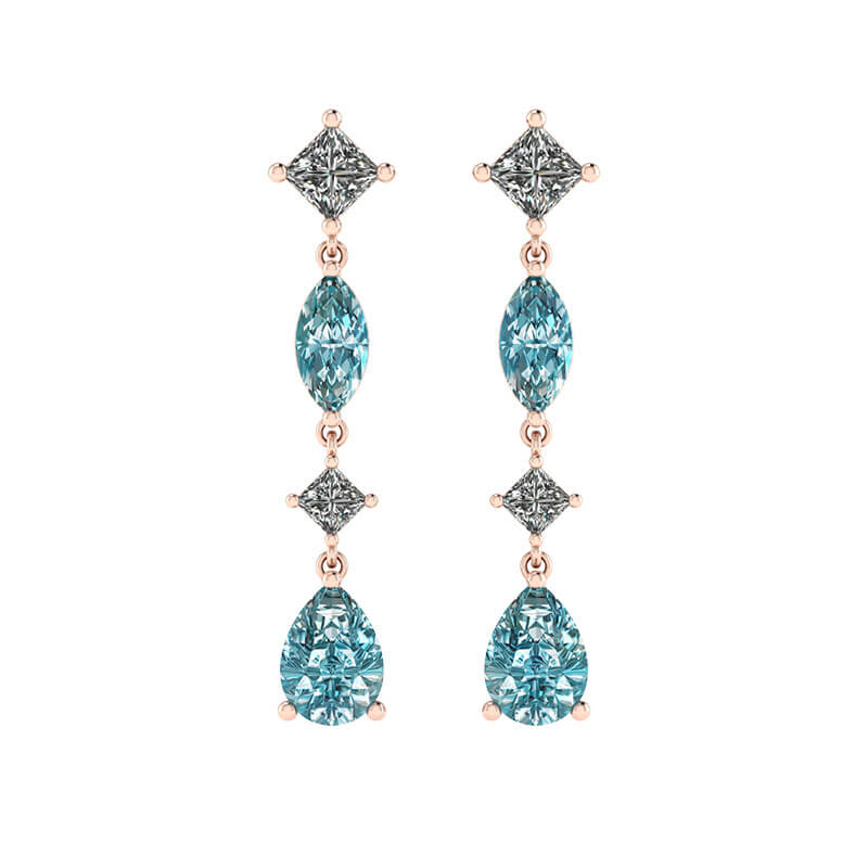 Customised Blue Aquamarine Gemstone Earrings in Malaysia