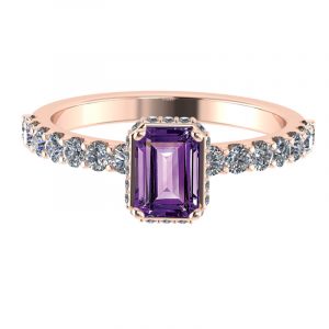 Customised Purple Amethyst Gemstone Halo Pave Ring in Malaysia