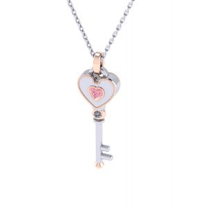 Heart shape gemstone key pendant necklace