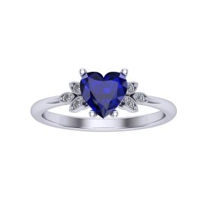 blue sapphire heart gemstone with side marquise diamond ring