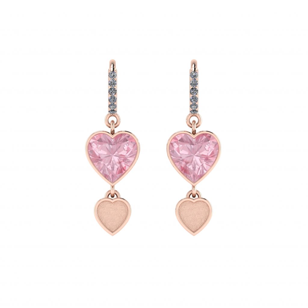 heart shape gemstone and diamond dangling earring