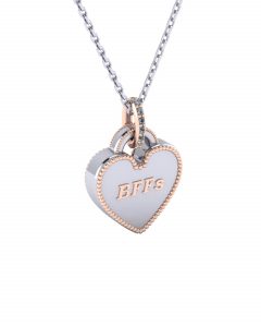 Letter BFF in Heart shaped Necklace 18K White gold