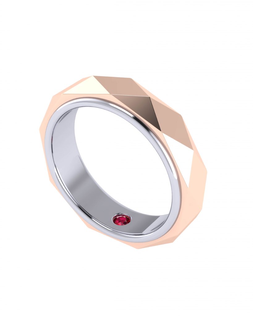Hidden Ruby Gemstone Wedding Band Mix White Gold and Rose Gold