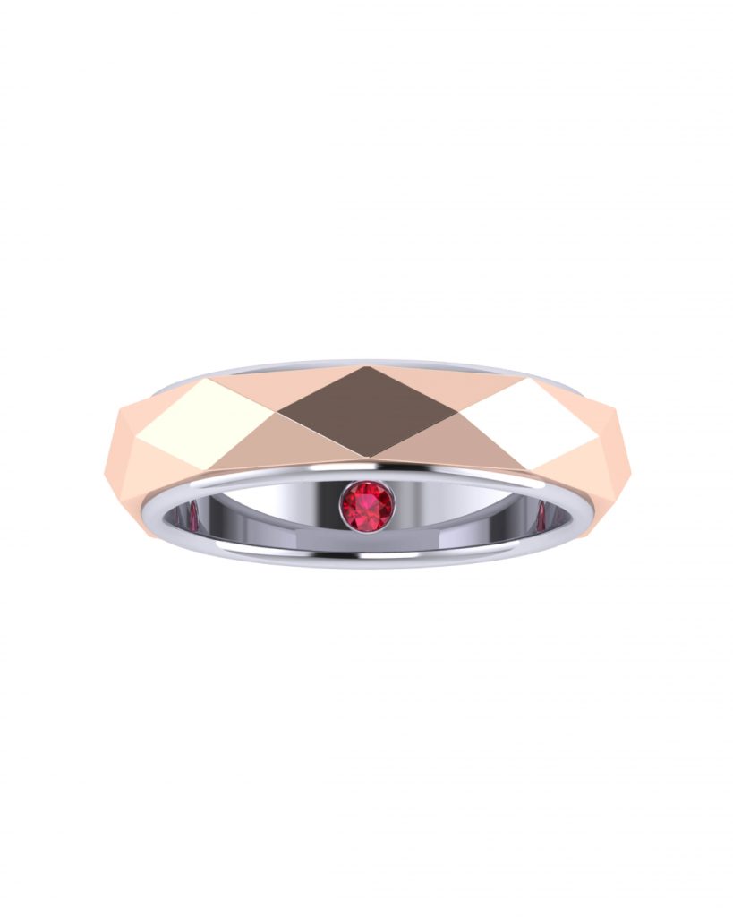 Hidden Ruby Gemstone Wedding Band Mix White Gold and Rose Gold