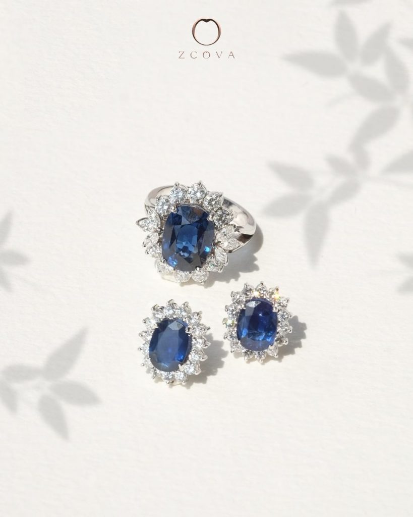 Princess Diana blue sapphire engagement ring and blue sapphire earring