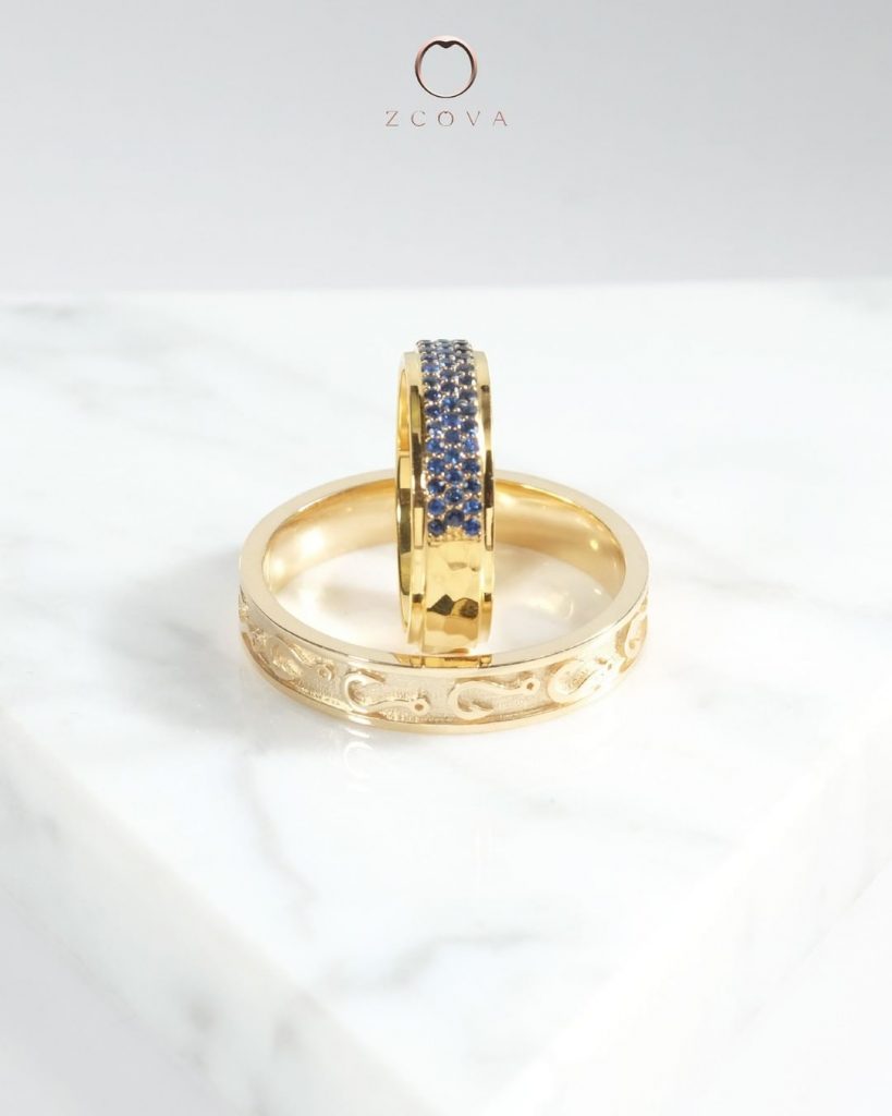 Blue Sapphire pave wedding band in 22k yellow gold