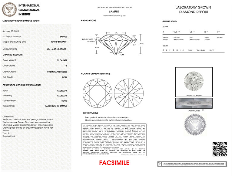 IGI Certificate for Ch’ya Lab Grown Diamonds Zcova