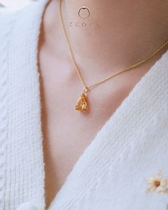Pear Cut Citrine Gemstone with heart prong Pendant Necklace