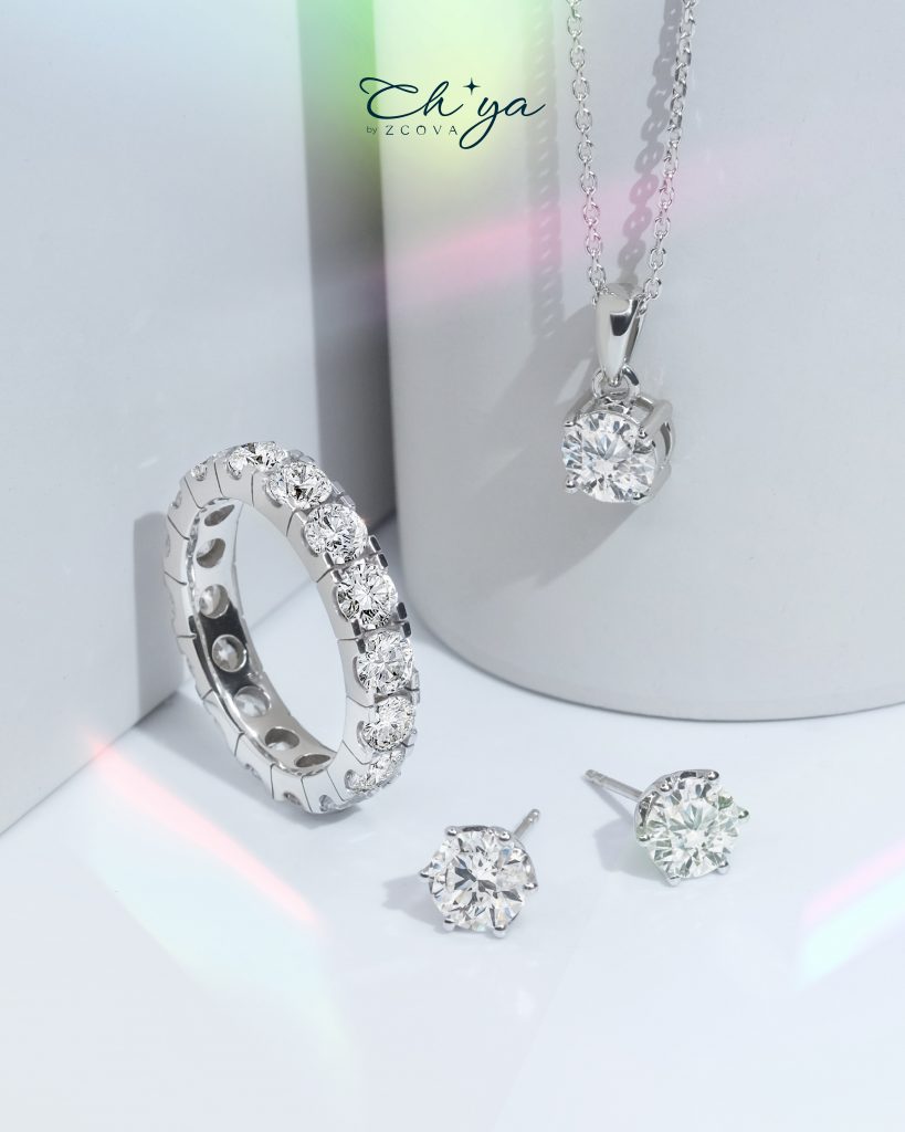 Ch'ya by ZCOVA Lab grown diamond ring, earring, necklace