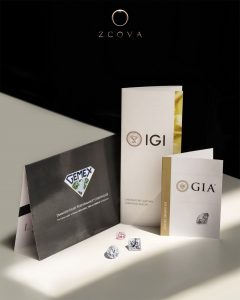 GIA and GemEx certificates for mined diamonds; IGI certificate for Chya Lab-grown Diamonds