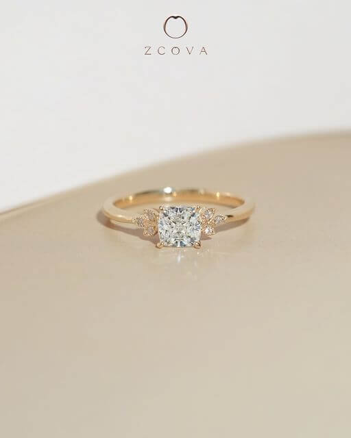 Princess cut diamond with seven stone engagement ring setting 