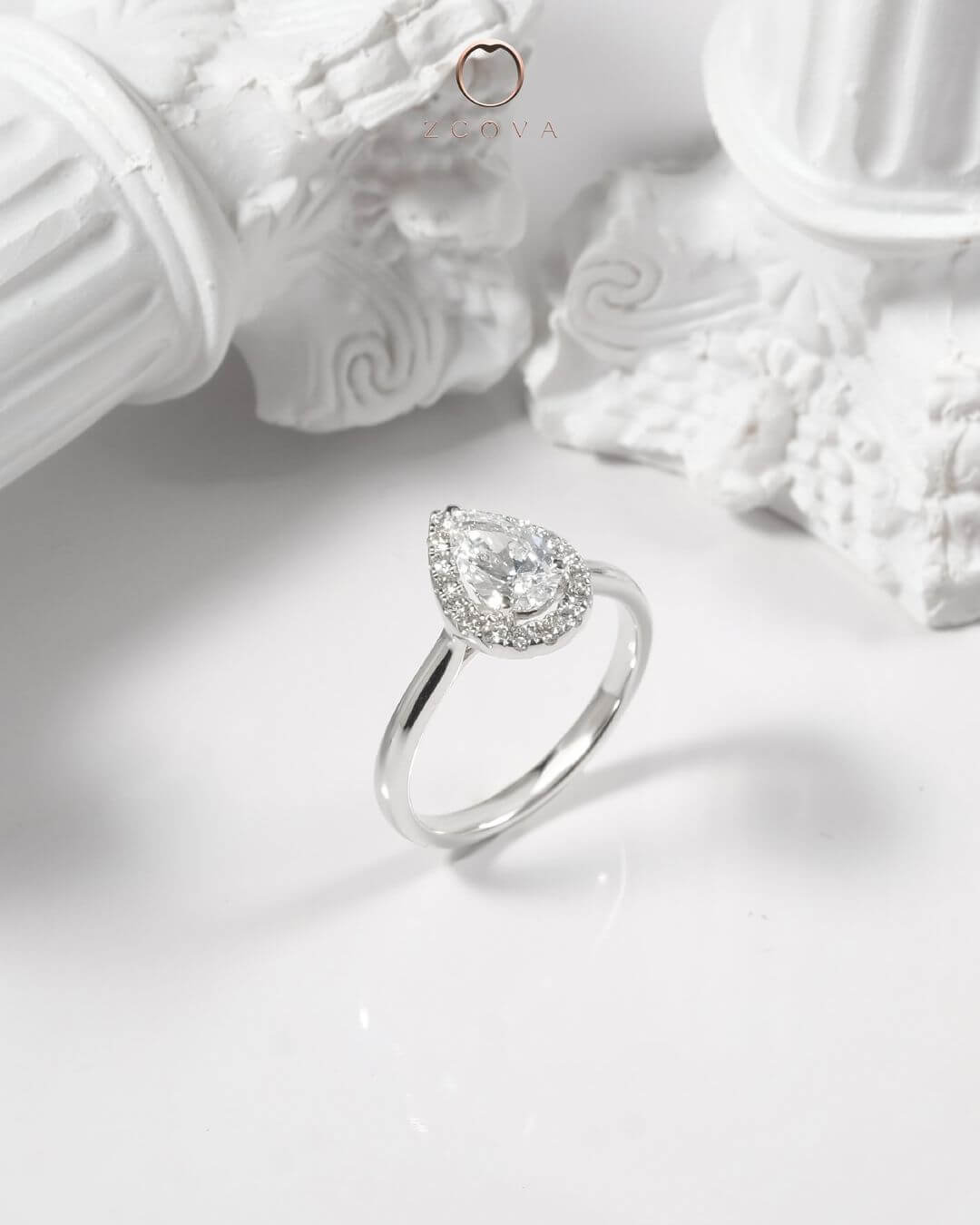 pear halo diamond solitaire engagement ring 