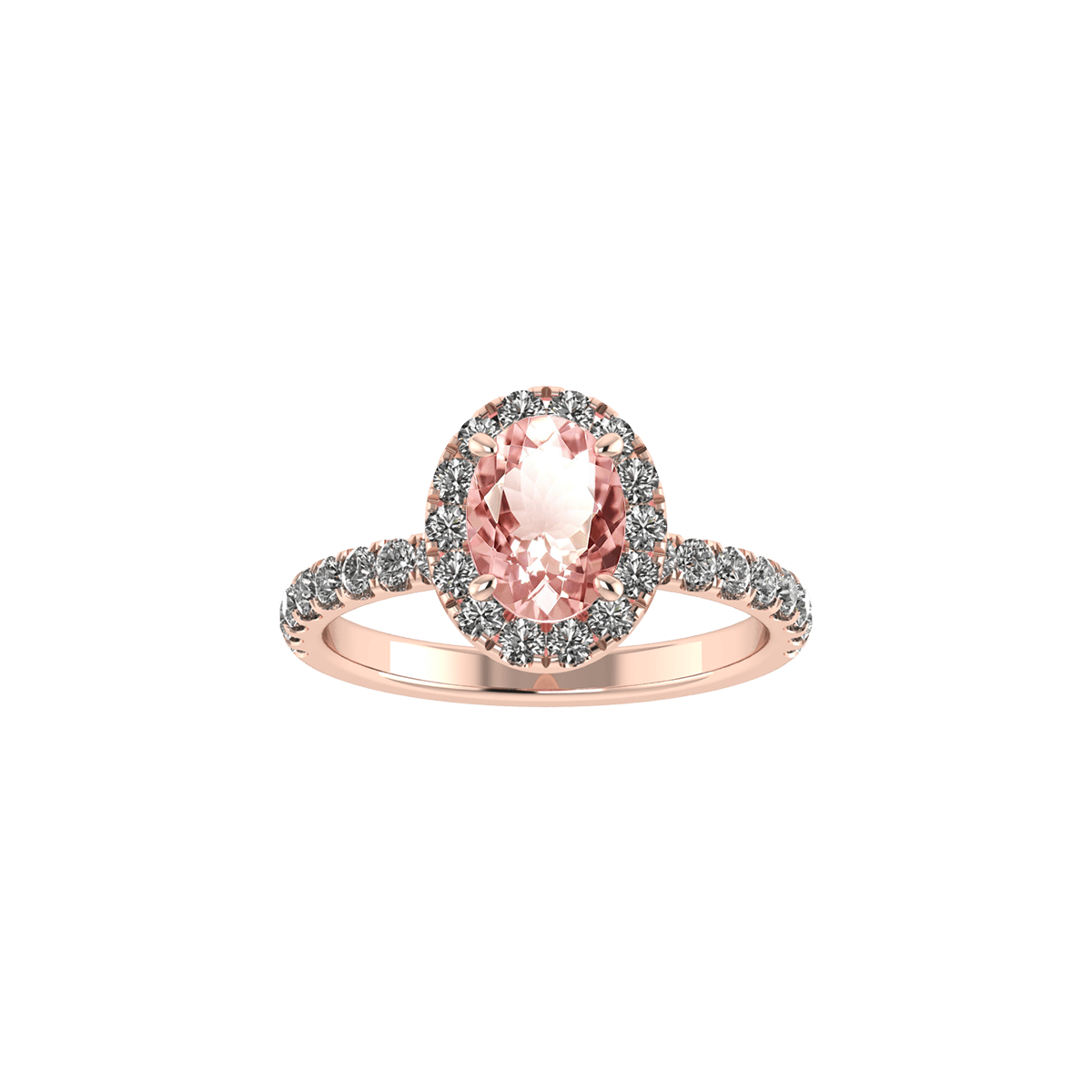 rose gold morganite halo pave engagement ring