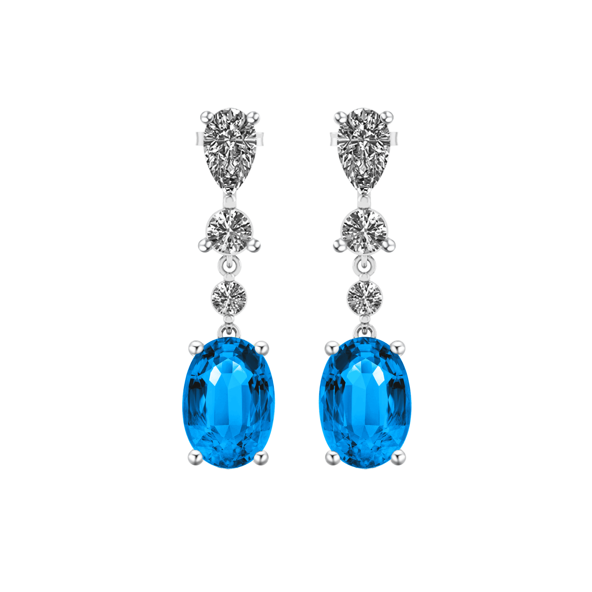 oval cut blue topaz white gold diamond earrings