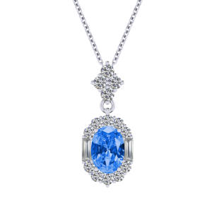oval cut blue topaz white gold diamond pendant