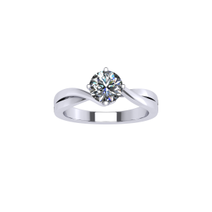 round diamond with tulip prong and donut pave twist band engagement ring