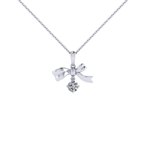 round solitaire diamond ribbon necklace in white gold