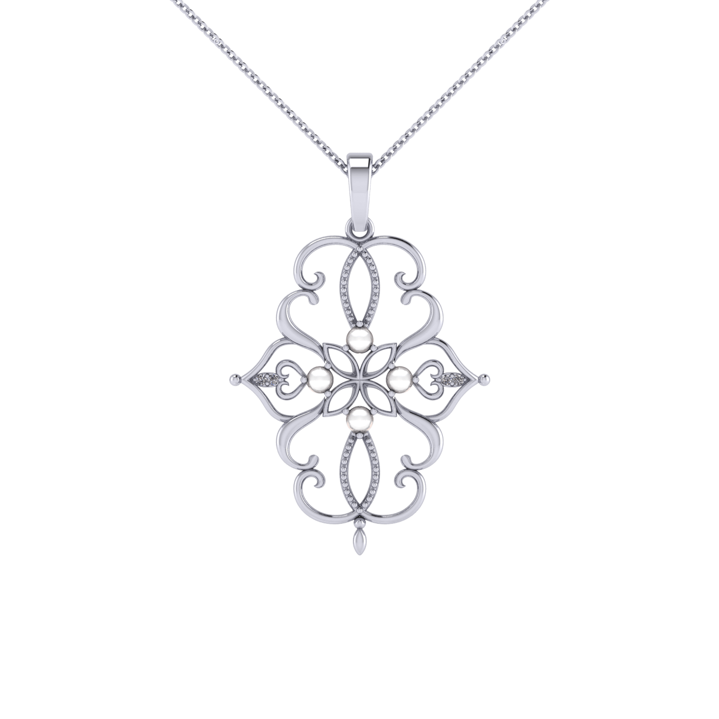 victorian styled pearl pendant with diamonds and milgrain necklace
