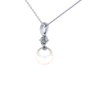 akoya pearl pendant with oval diamond necklace