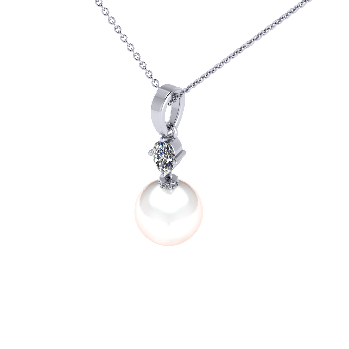 akoya pearl pendant with oval diamond necklace