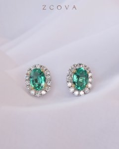 bespoke green emerald halo earrings